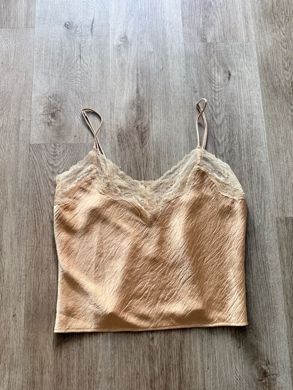 z supply kori gold tan lace trim satin cami sleevless blouse top size small NEW